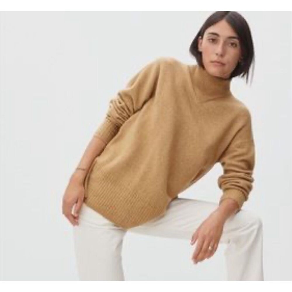 Everlane Tan The Cozy-Stretch Knit Long Sleeve Mock Neck Pullover Sweater Small